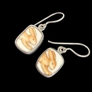 Royal Doulton 'Bunnykins' Handcrafted Earrings from Vtg. Broken China 925 Silver